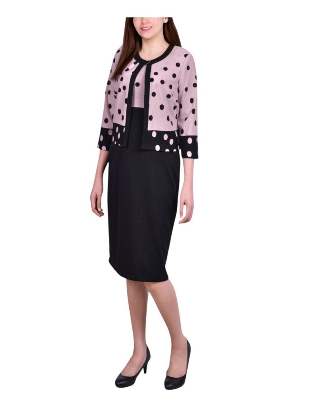 NWT Ny Collection Jacket Polka Dot Two Piece Dress Set Katiya Pink / Black 16